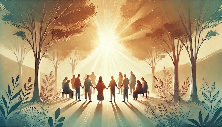 Illustration einer Familienaufstellung mit Holzfiguren